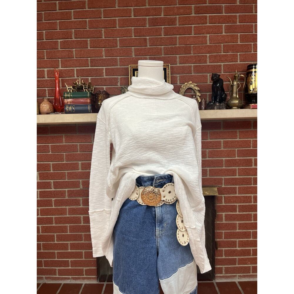 Free People Turtle Neck Sweater Tunic Boho Layer Piece White